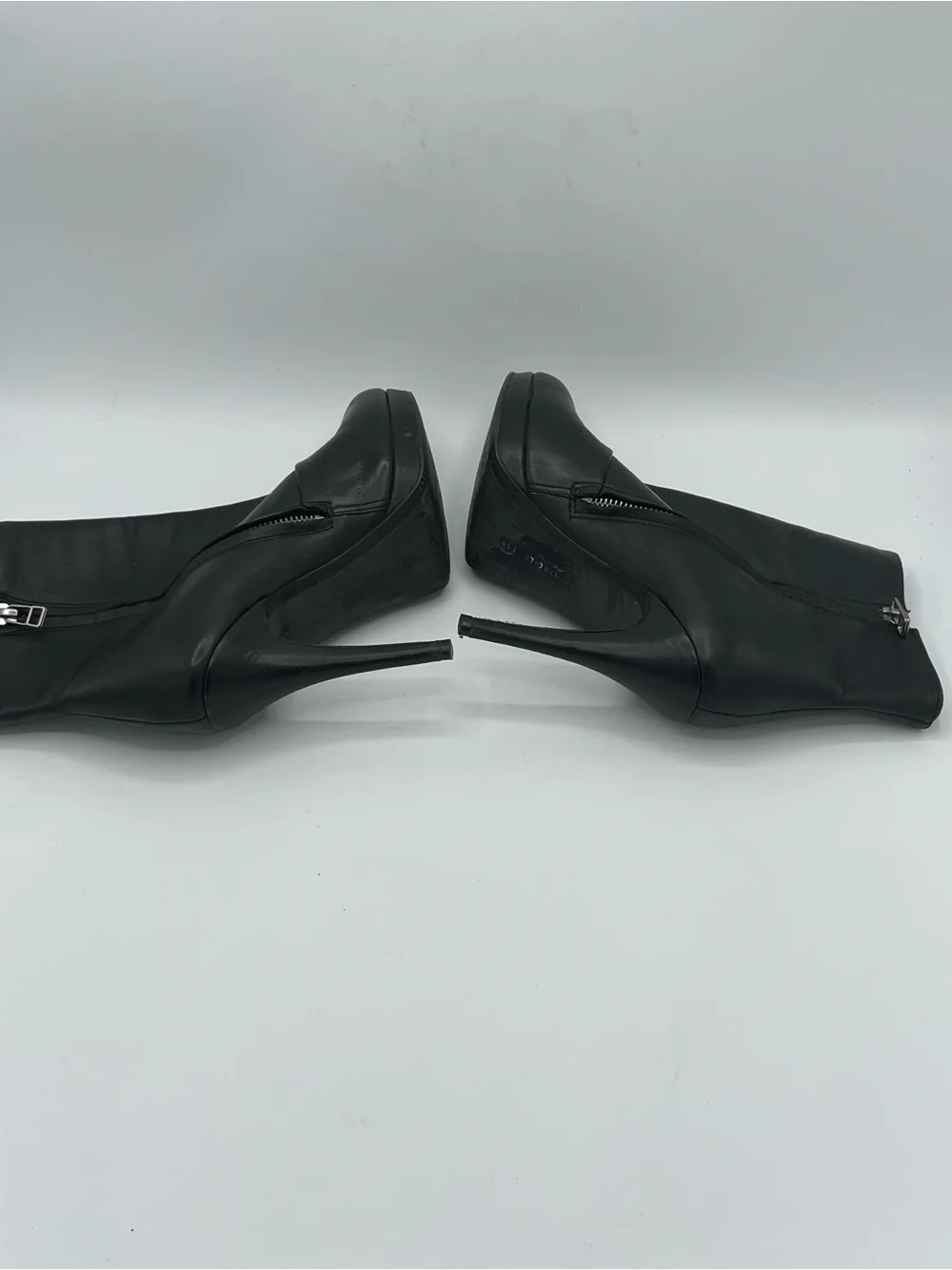 AllSaints Black Leather Platform Stiletto Ankle Boots